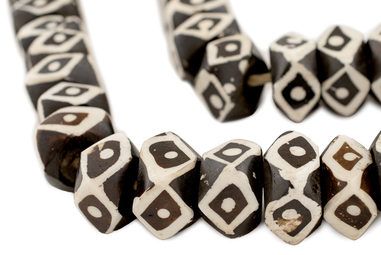 The Bead Chest Batik Bone Beads - Full Strand of Fair Trade African Beads (Faceted, Eye Design)